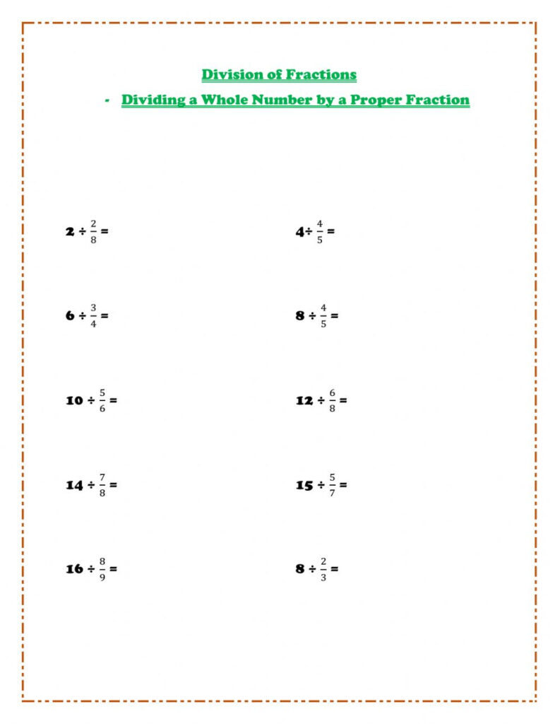 Dividing Fraction Whole Number By Fraction Worksheet