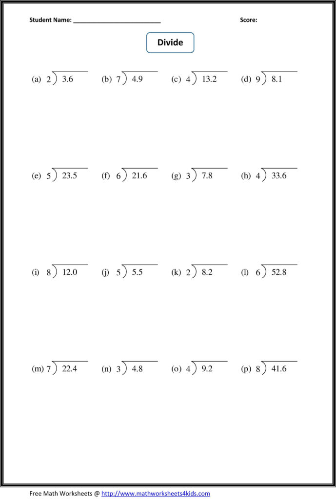 Dividing Hundredthsa Whole Number A Printable Decimal