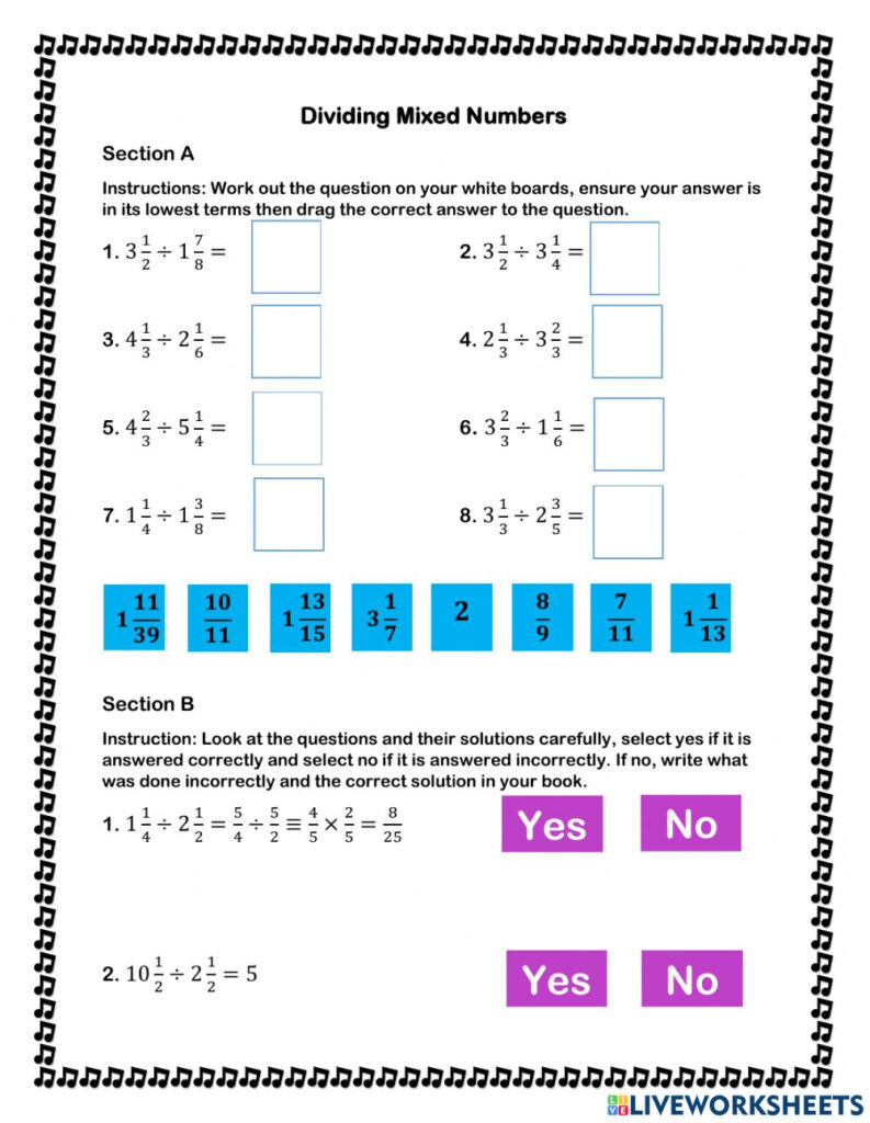 Dividing Mixed Numbers II Worksheet