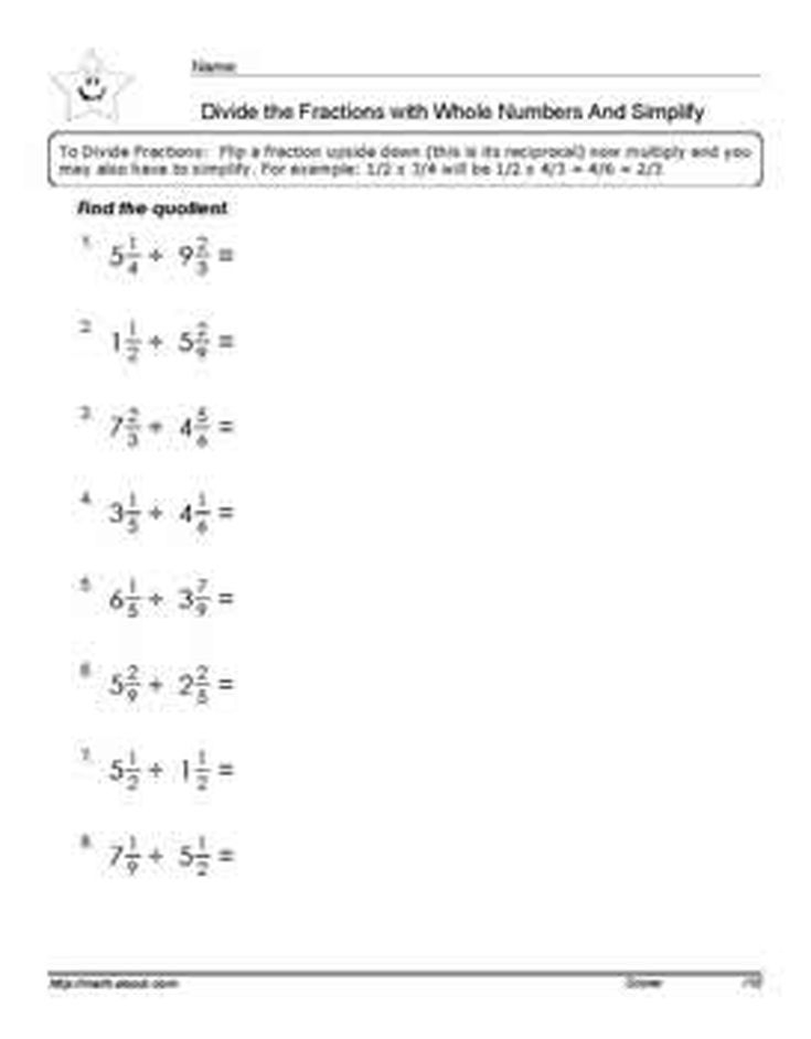 Division Fractions Worksheets Dividing Fractions 