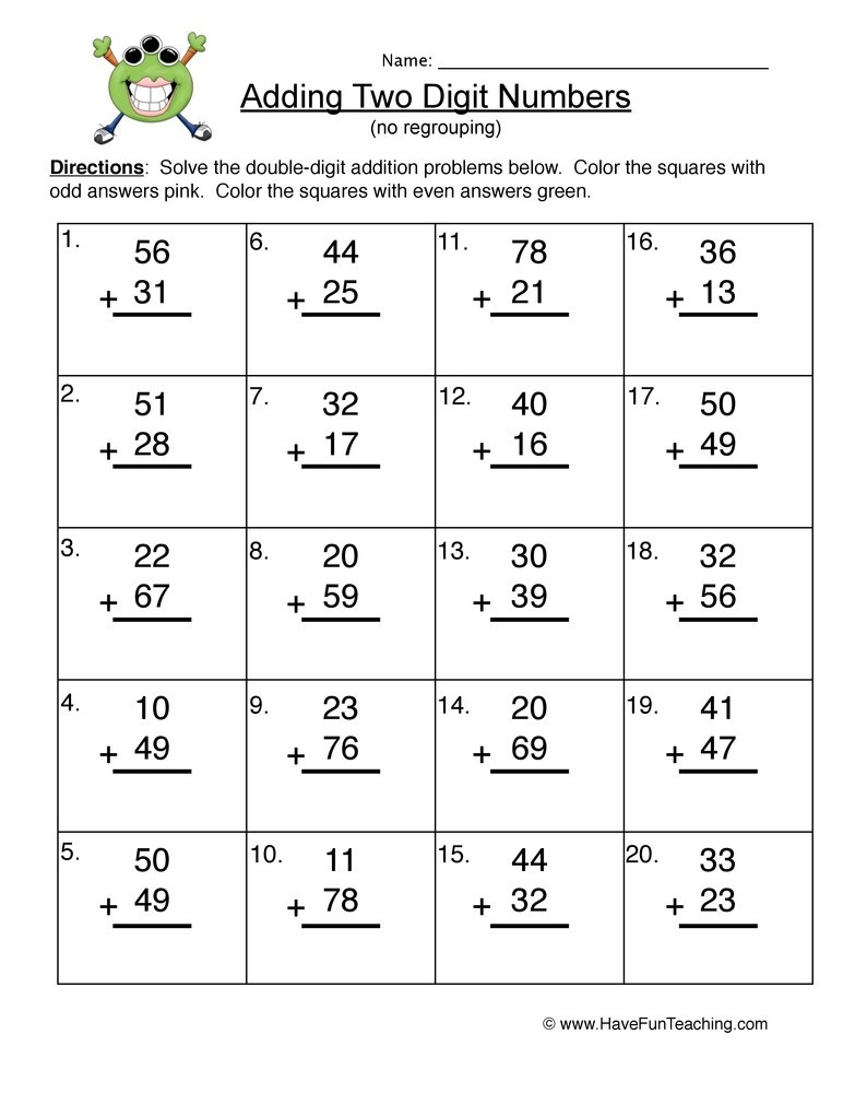 Double Digit Addition Without Regrouping Worksheets 