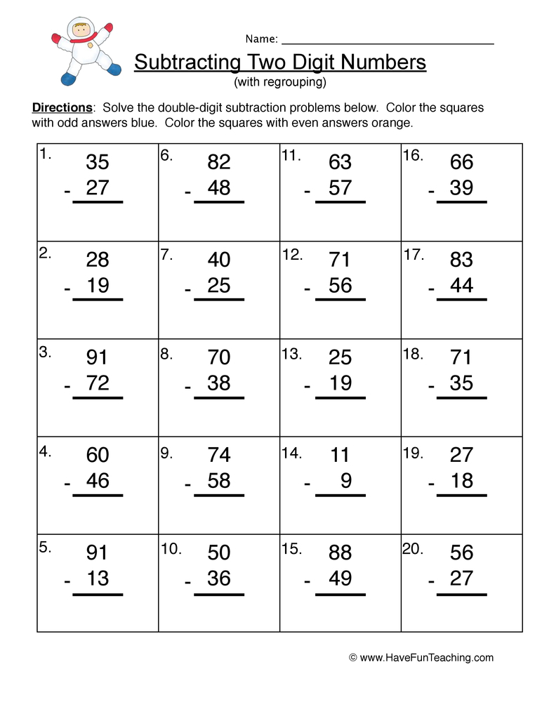 Double Digit Subtraction Regroup Worksheet 4