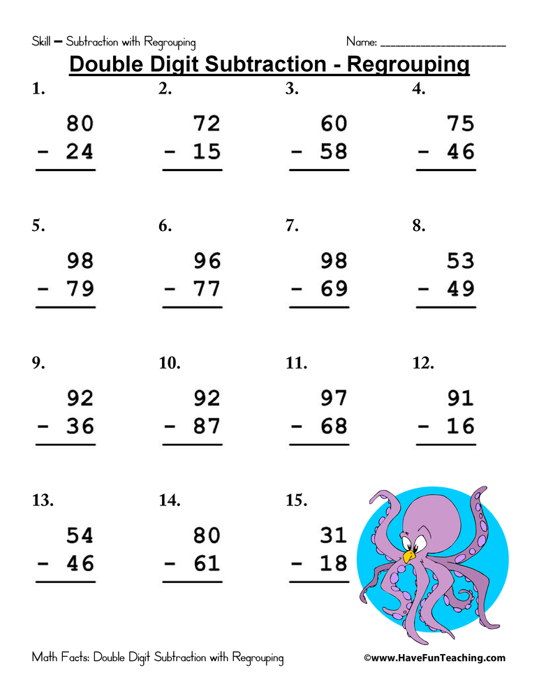 Double Digit Subtraction Regrouping Worksheet Pack Have