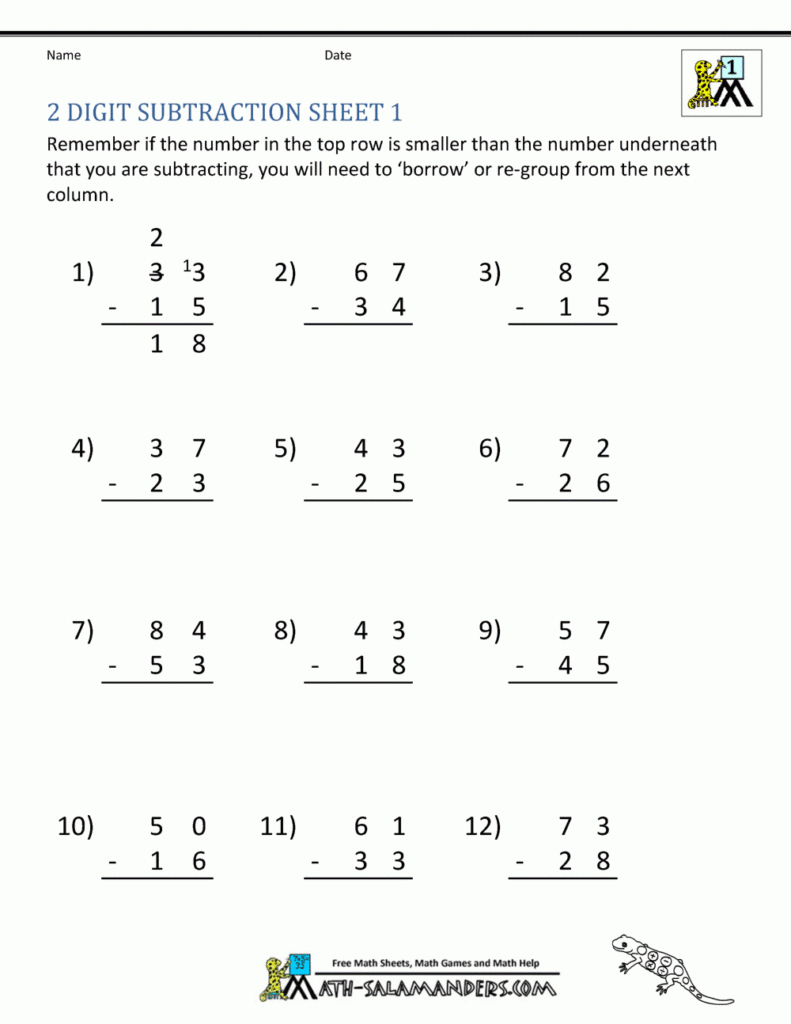 Double Digit Subtraction With Regrouping Pdf Digit