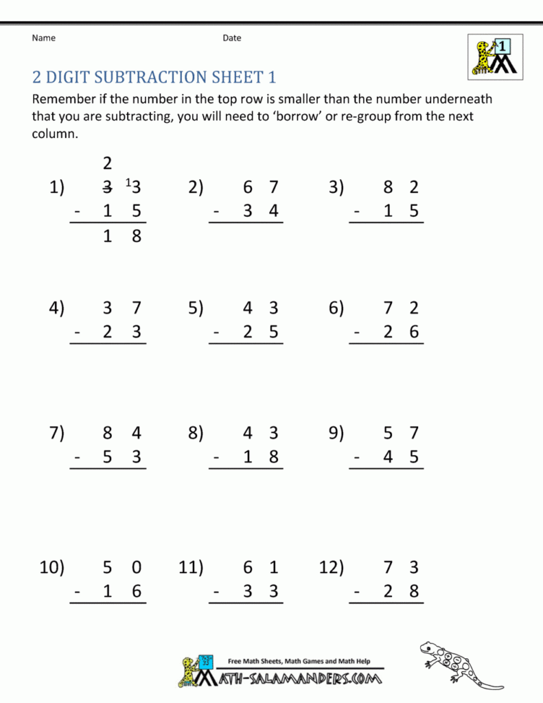 Double Digit Subtraction With Regrouping Pdf Digit 