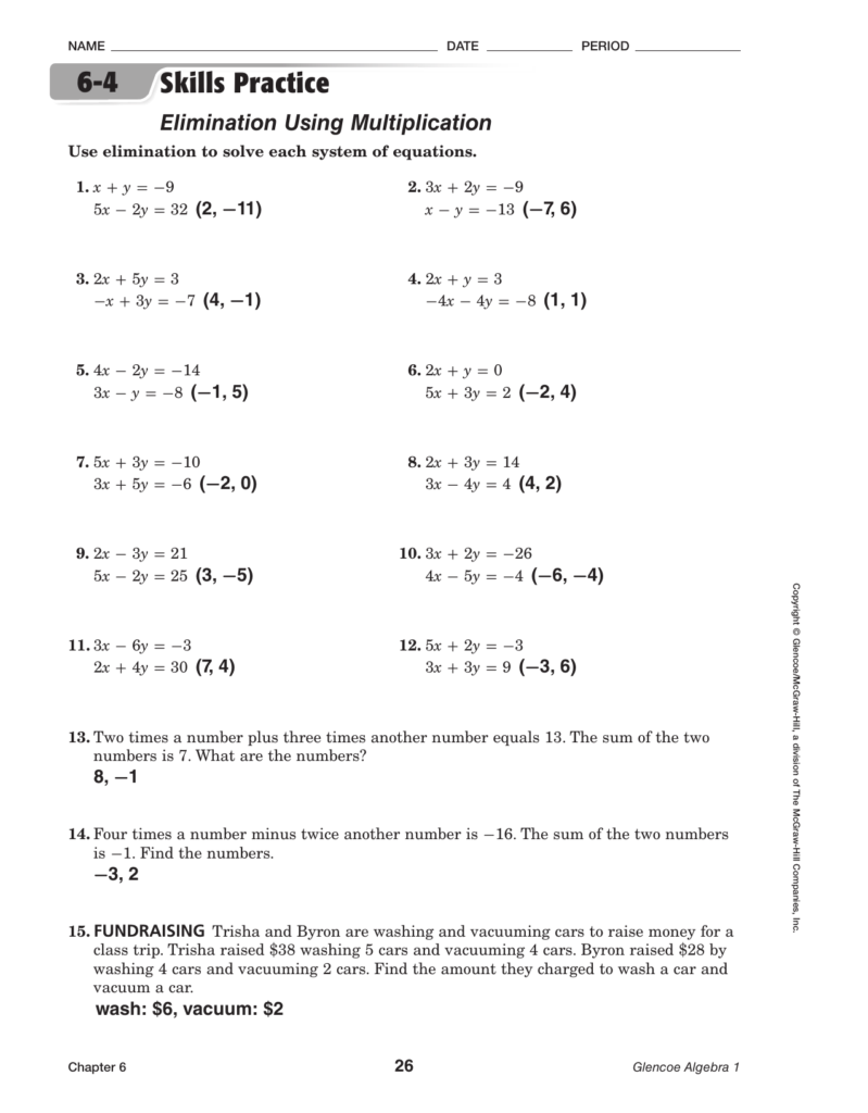 Elimination Using Multiplication Worksheet Times Tables