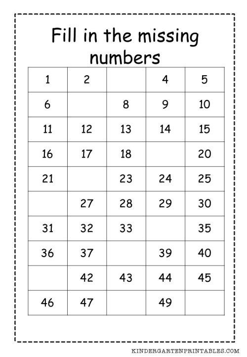 Fill In The Missing Numbers 1 50 Counting Worksheets For 