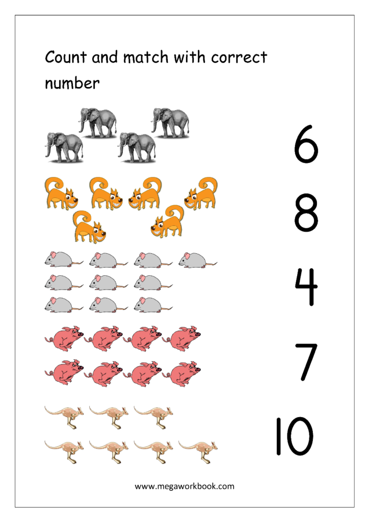Matching Numbers 1-10 Worksheet | AlphabetWorksheetsFree.com