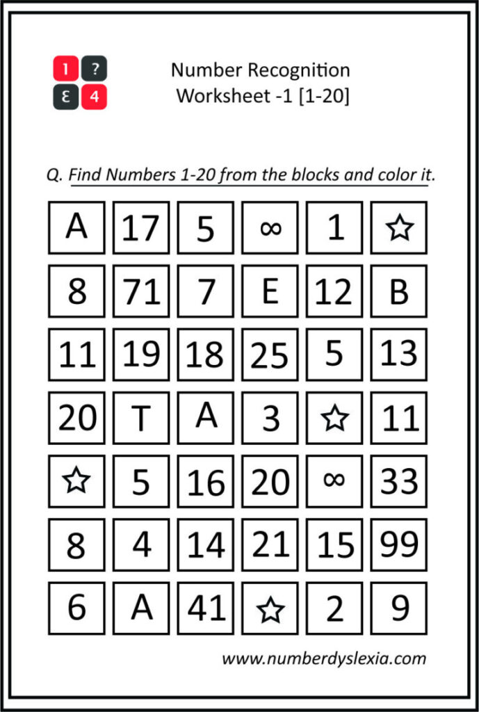 Free Printable Number Recognition Worksheets 1 20 PDF 