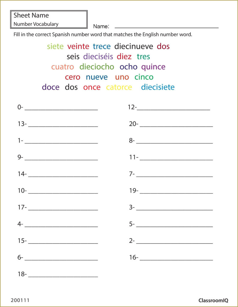 Free Printable Spanish Numbers Worksheet Worksheet