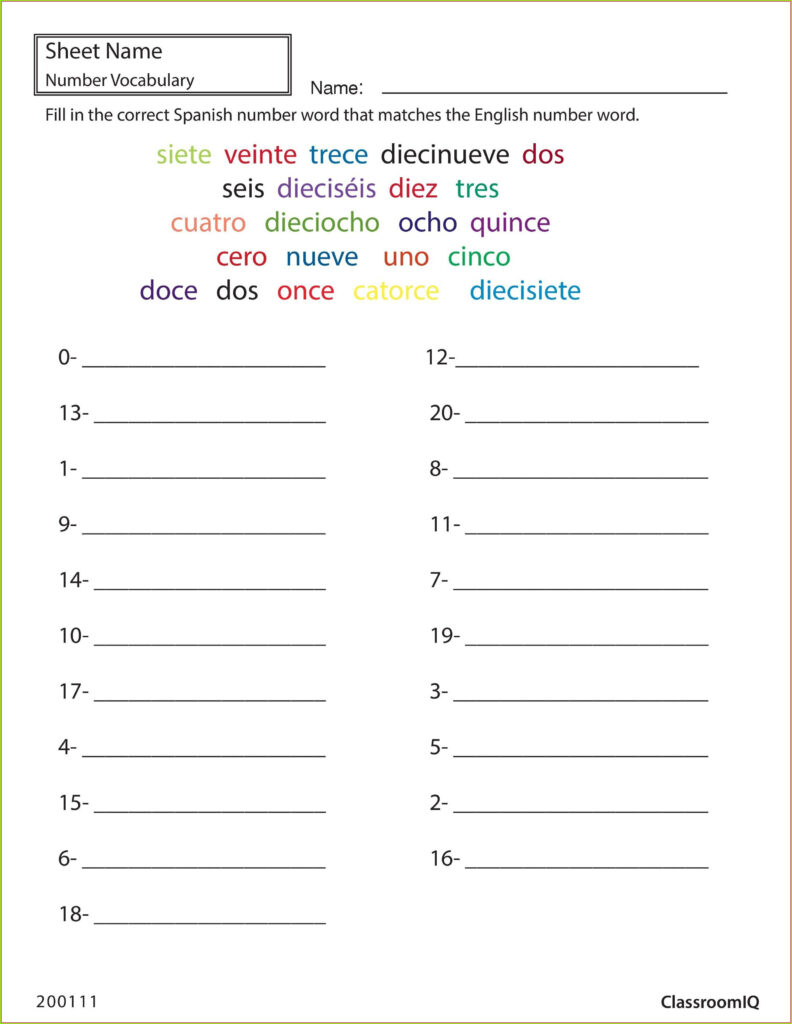 Free Printable Spanish Numbers Worksheet Worksheet 