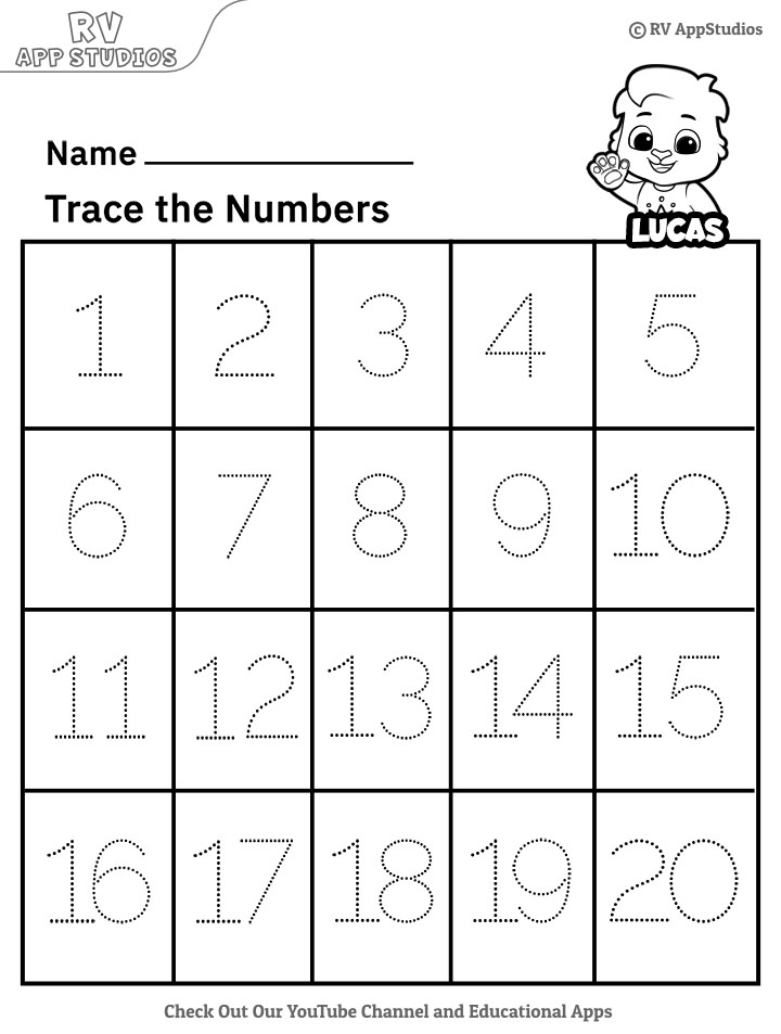 Free Printable Worksheets For Kids Tracing Numbers 1 20 