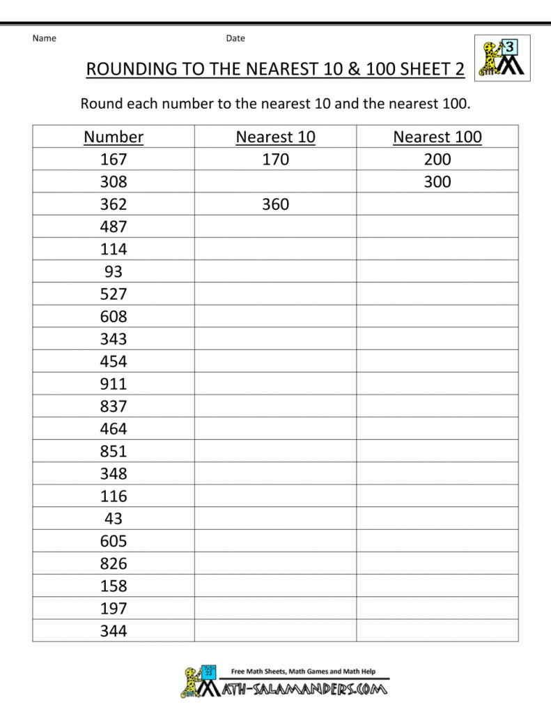 Free Worksheets Rounding To The Nearest 10 And 100