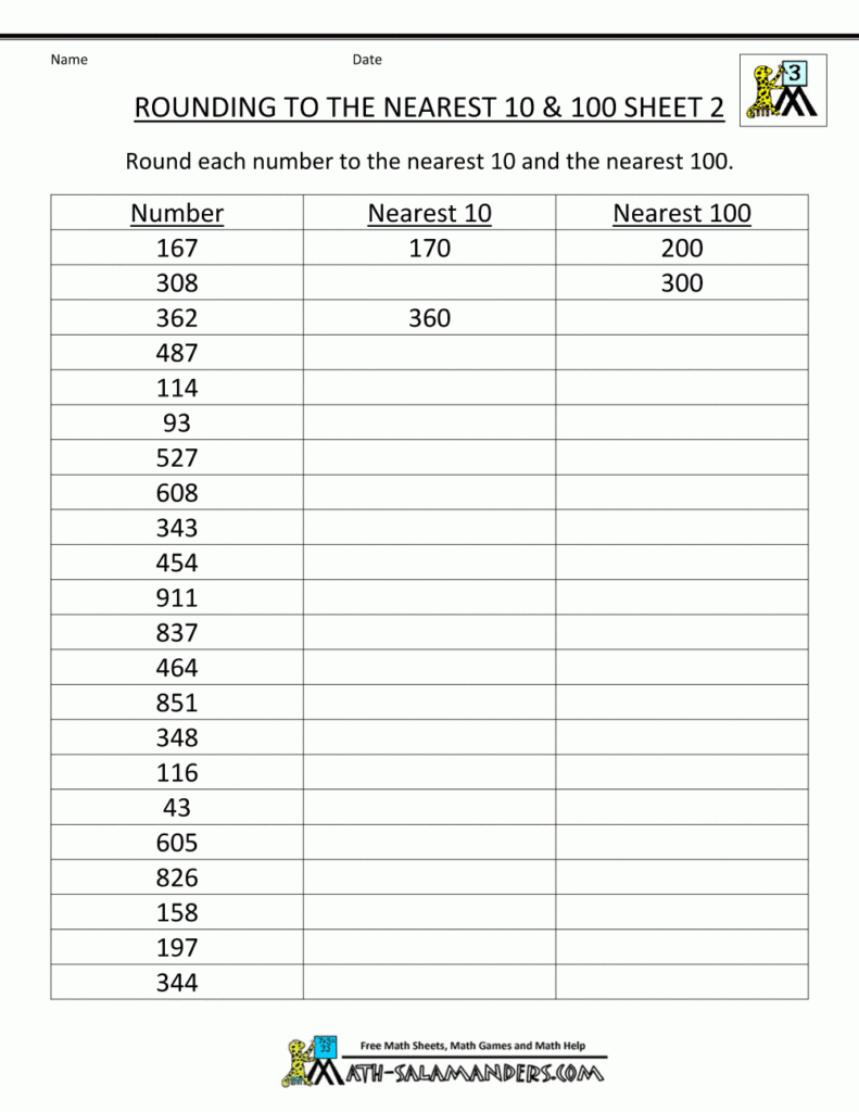 Free Worksheets Rounding To The Nearest 10 And 100 