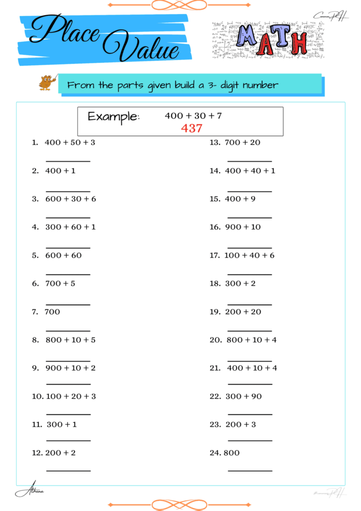 Grade 3 Math Activity Sheets Place Value 3 Digit 