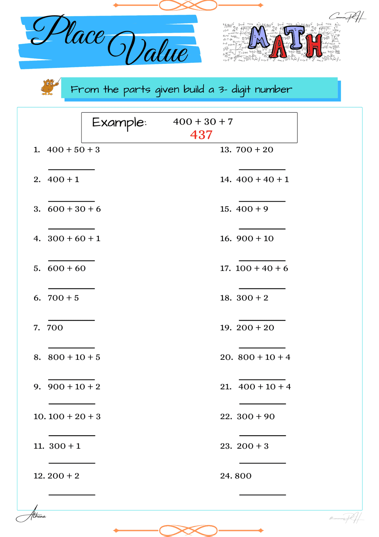Grade 3 Math Activity Sheets Place Value 3 Digit
