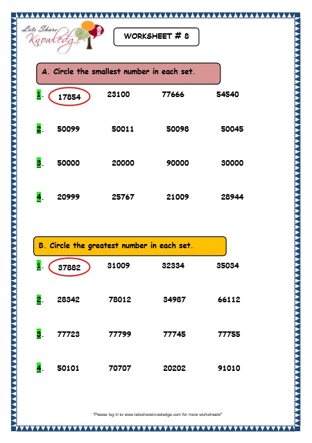 Grade 3 Maths Worksheets 5 Digit Numbers 2 12 Comparing 5 
