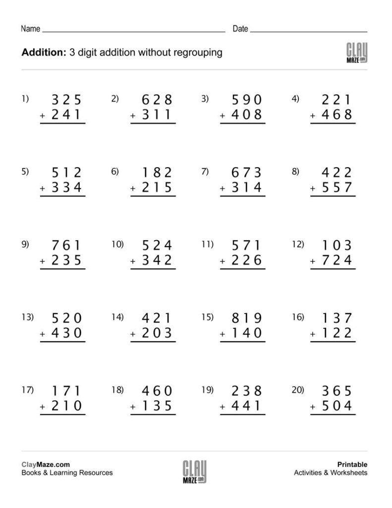 Here Is A Free Printable 3 digit Addition Worksheet For Do 