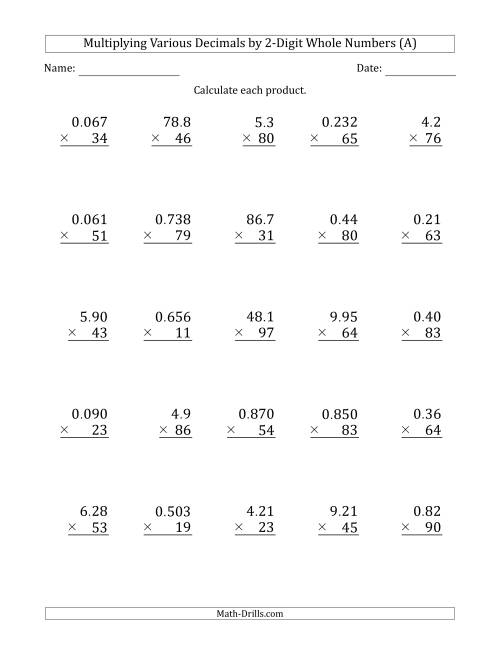 How To Multiply Decimals By 2 Digit Whole Numbers 