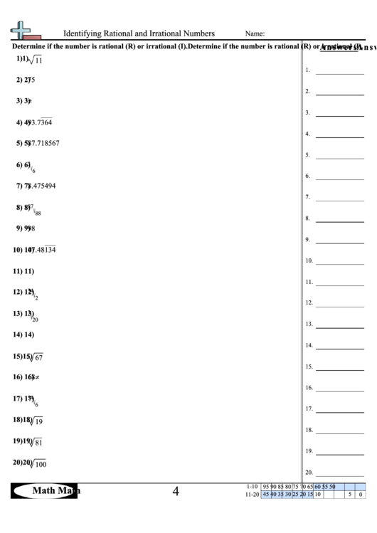 Identifying Rational And Irrational Numbers Worksheet With