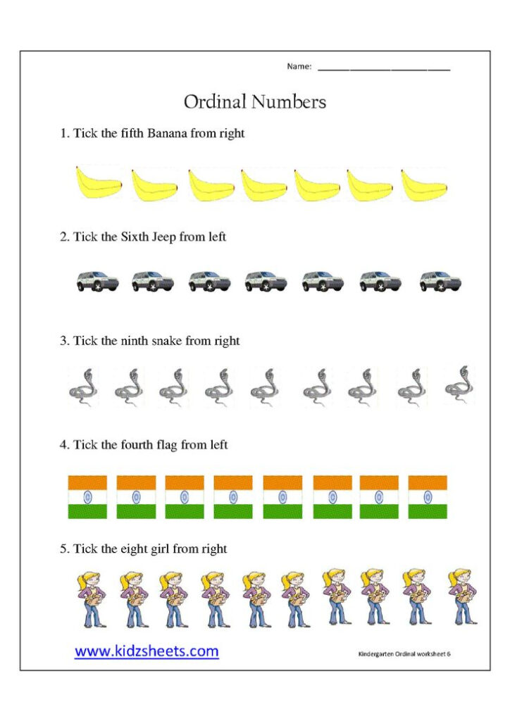 Kidz Worksheets Kindergarten Ordinal Numbers Worksheet6 