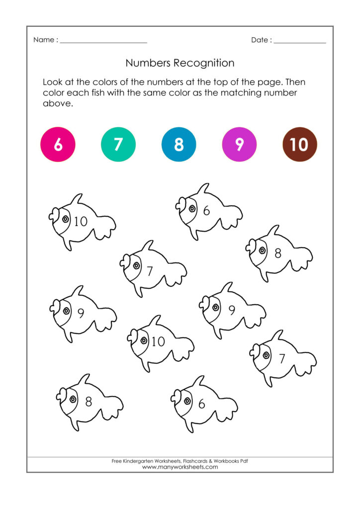 Kindergarten Number Worksheets 4 Identifying Numbers 6 To 10