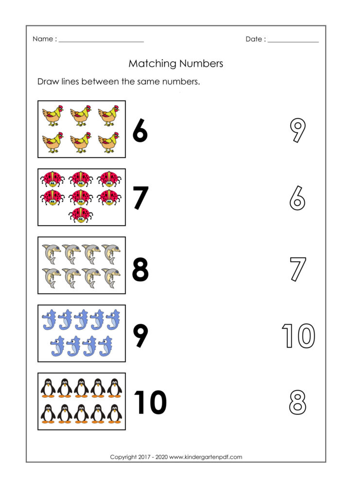 Kindergarten Number Worksheets 6 Matching Numbers 6 To 10