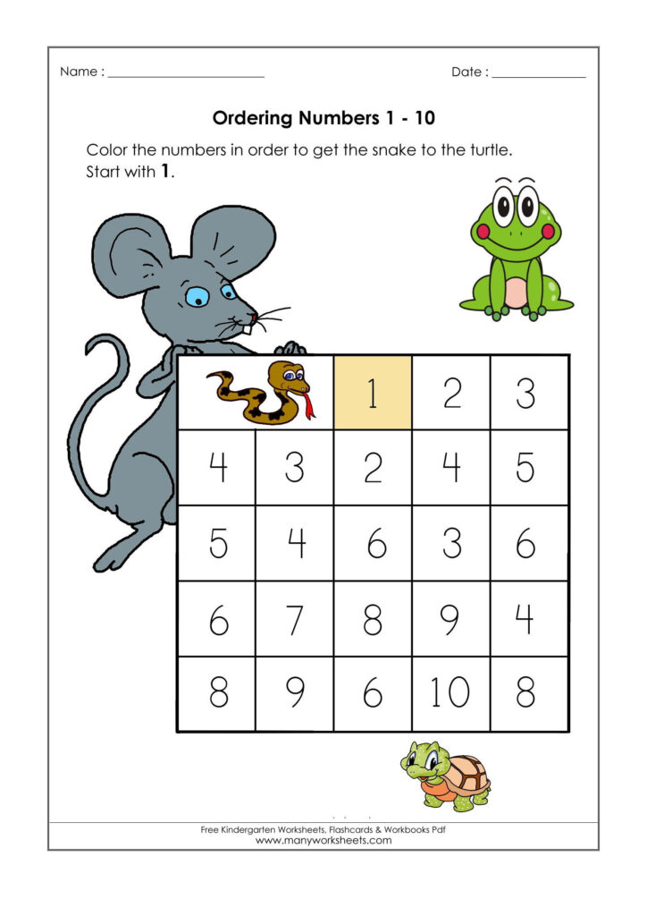 Kindergarten Ordering Numbers To 10 Worksheets 5