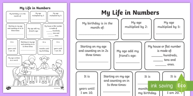 KS1 My Life In Numbers Worksheet