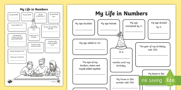 KS2 Year 4 My Life In Numbers Worksheet Activity Sheet