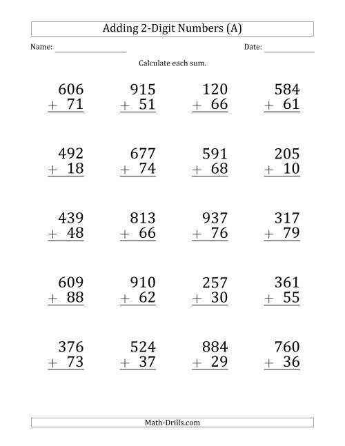 Large Print 3 Digit Plus 2 Digit Addition With SOME 