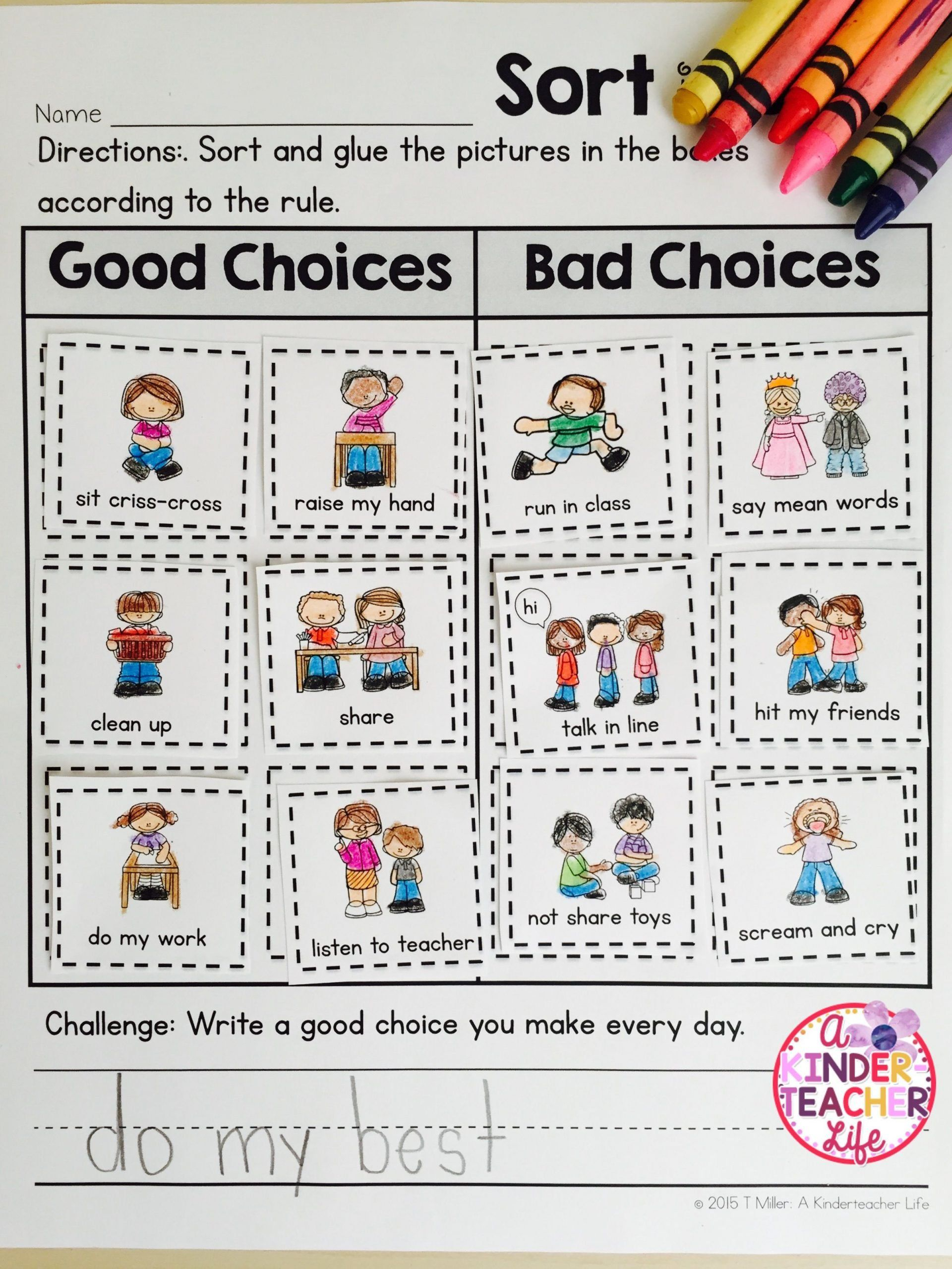 Making Good Choices Worksheet Good Choice Bad Choice Sort 