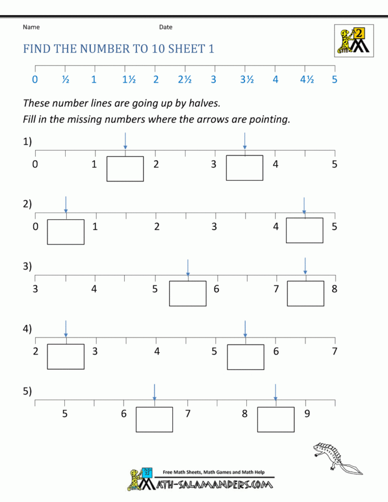 Math Number Line Worksheets Counting By Halves