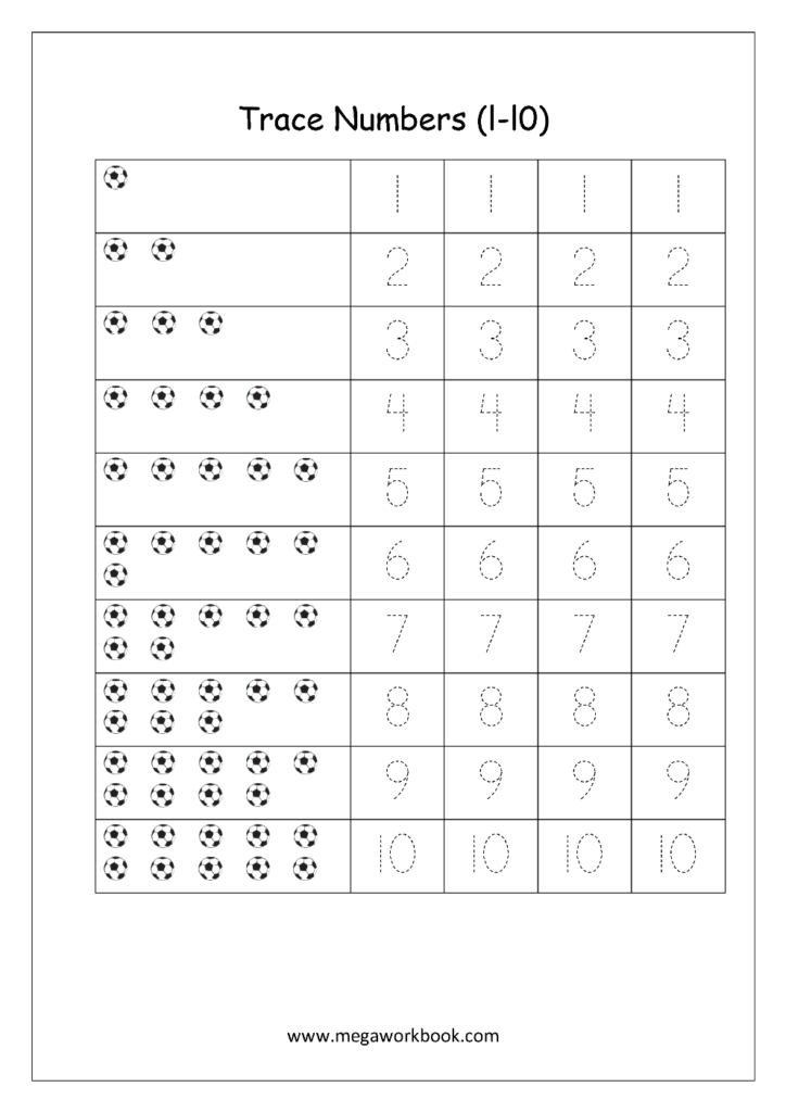 Math Worksheet Number Tracing 1 To 10 Writing Numbers 
