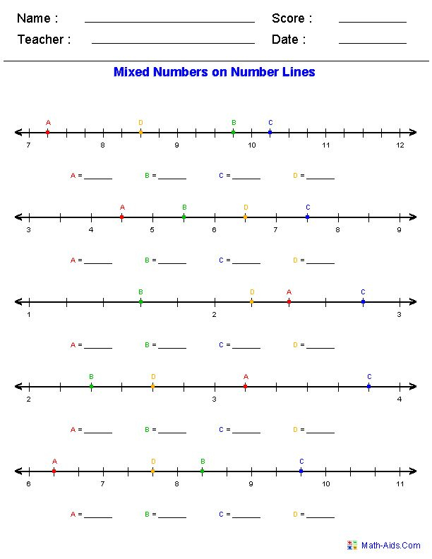 Mixed Numbers On Number Lines Fractions Decimals 
