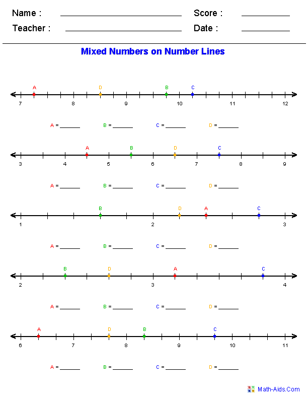 Mixed Numbers On Number Lines Fractions Decimals