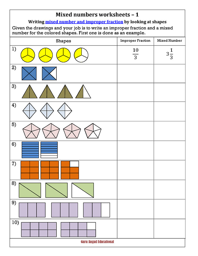 Mixed Numbers Worksheets Homeschooldressage