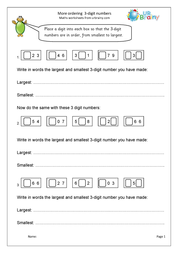 More Ordering 3 digit Numbers Number And Place Value By 