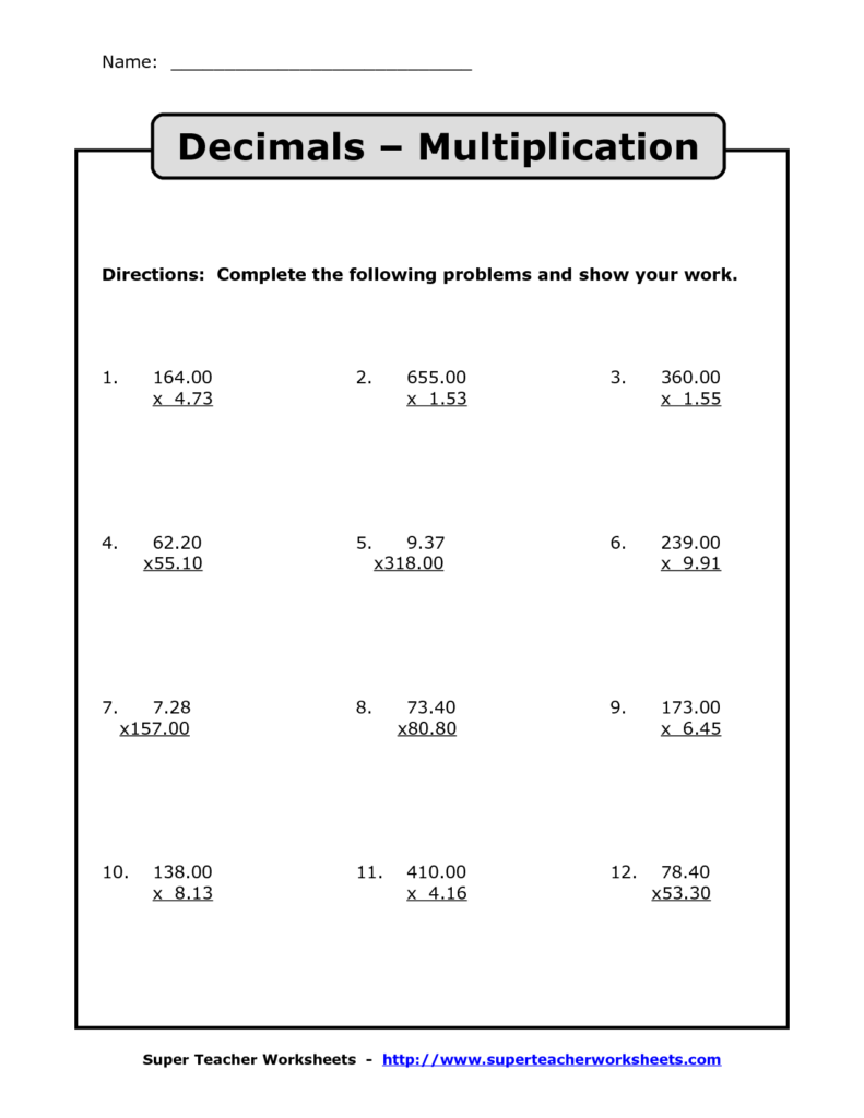 Multiplication And Division Of Decimals Worksheets Pdf 