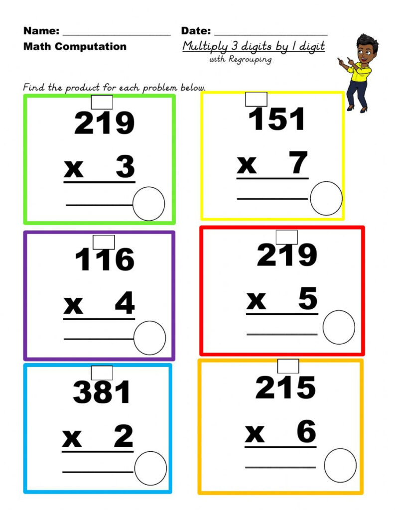 Multiply 3 Digit By 1 Digit Regrouping Worksheet