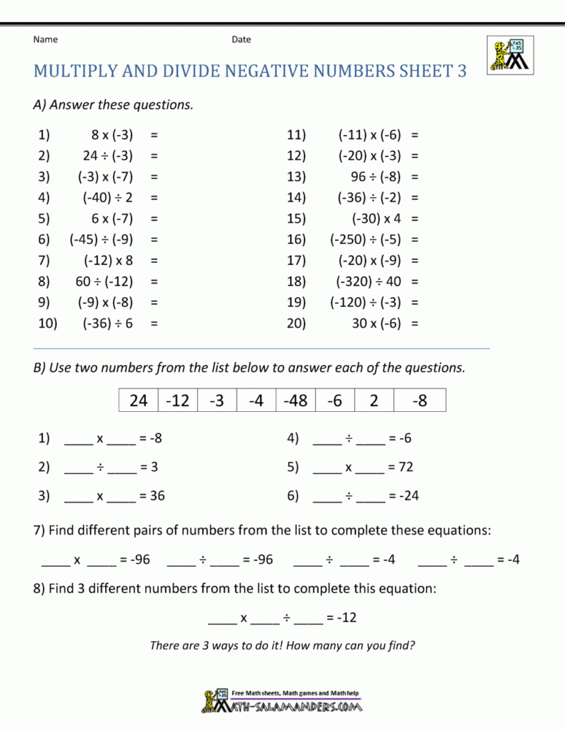 Multiply And Divide Negative Numbers