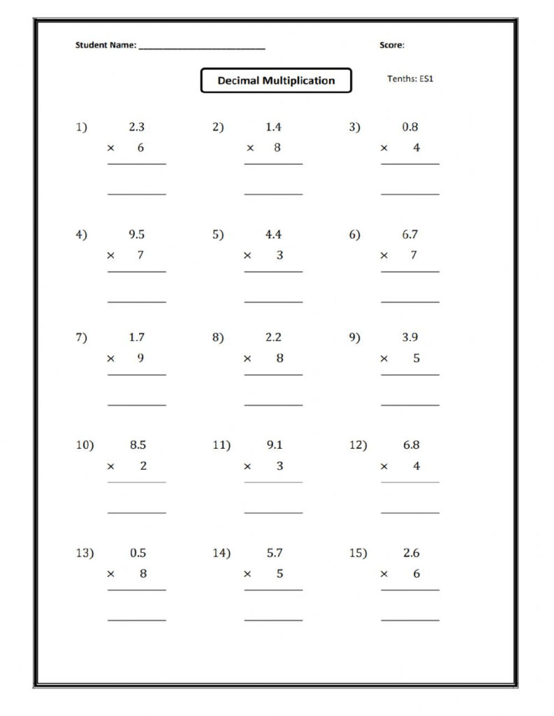 Multiply Decimals By Whole Numbers Worksheet