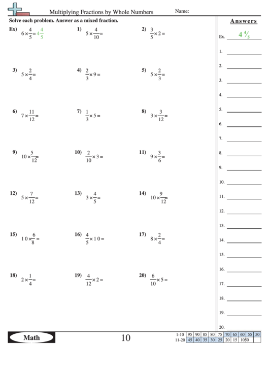 Multiplying Fractions By Whole Numbers Worksheet With