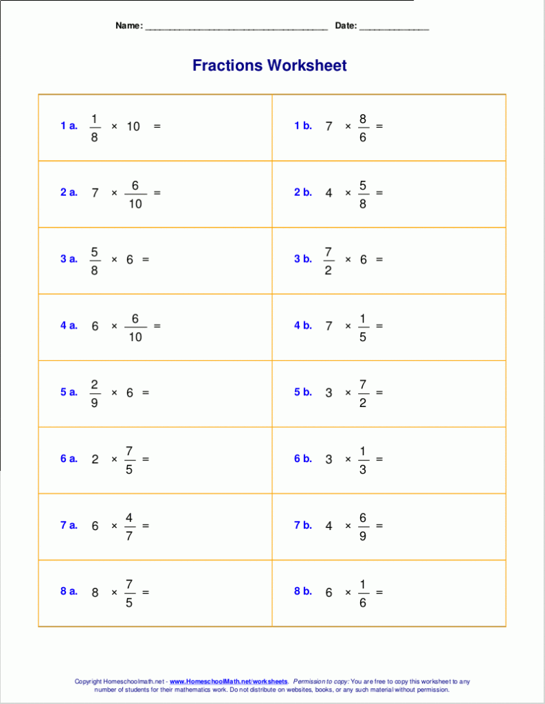 Multiplying Fractions With Whole Numbers Worksheets 5th 
