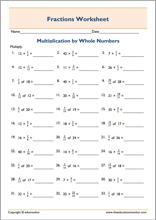 Multiplying Whole Number With Fractions Worksheets 