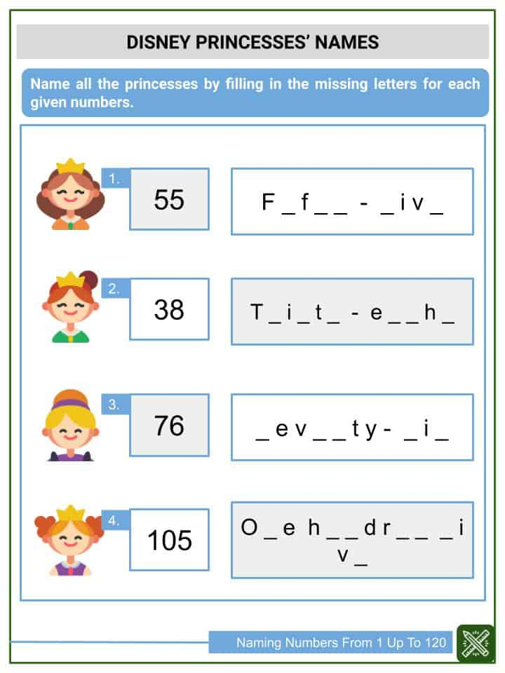 Naming Numbers From 1 Up To 120 1st Grade Math Worksheets