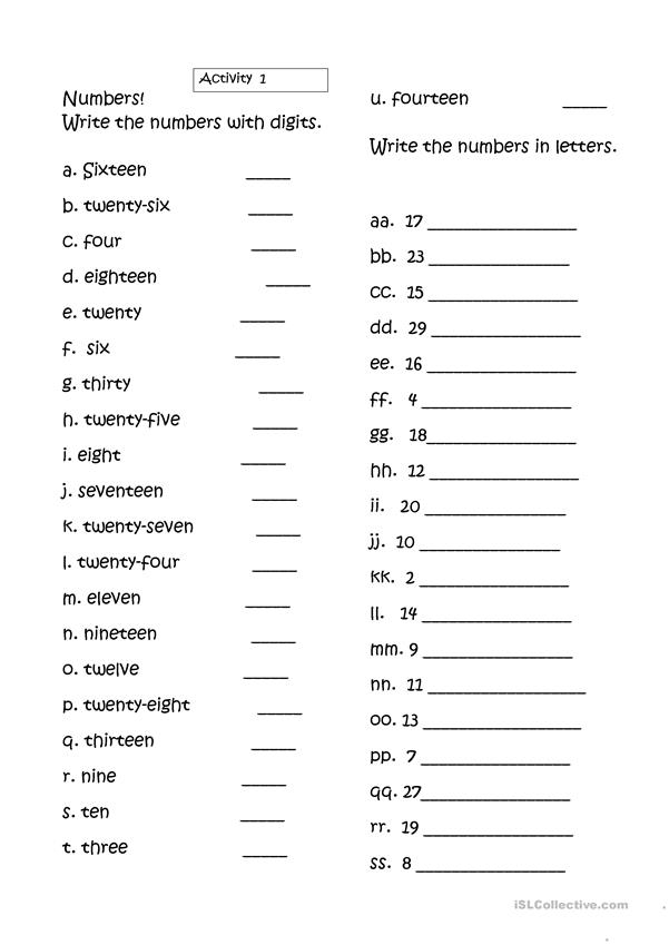 Numbers 1 To 30 English ESL Worksheets For Distance 
