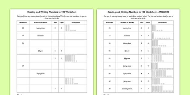 Numbers Worksheet Reading And Writing 0 100 Teacher Made
