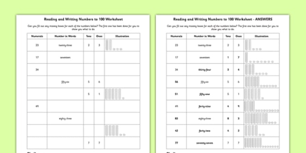 Numbers Worksheet Reading And Writing 0 100 teacher Made 