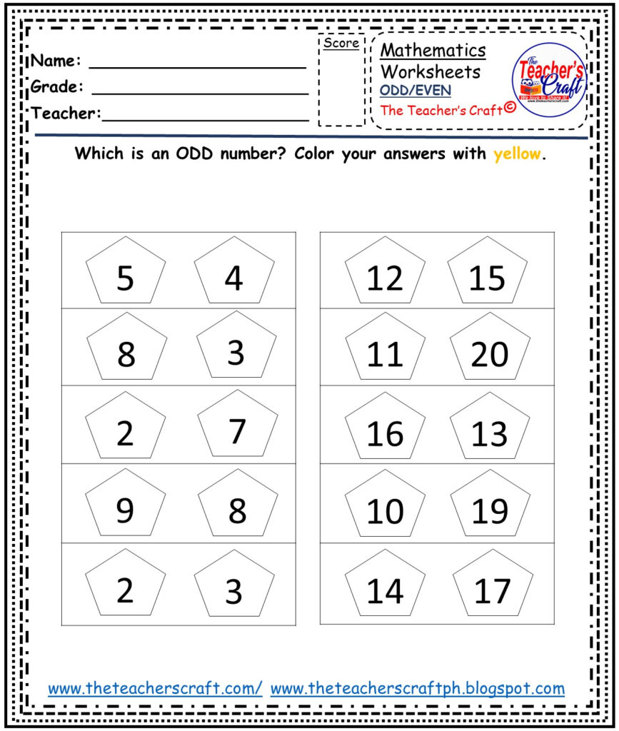 ODD EVEN NUMBERS WORKSHEETS The Teacher s Craft